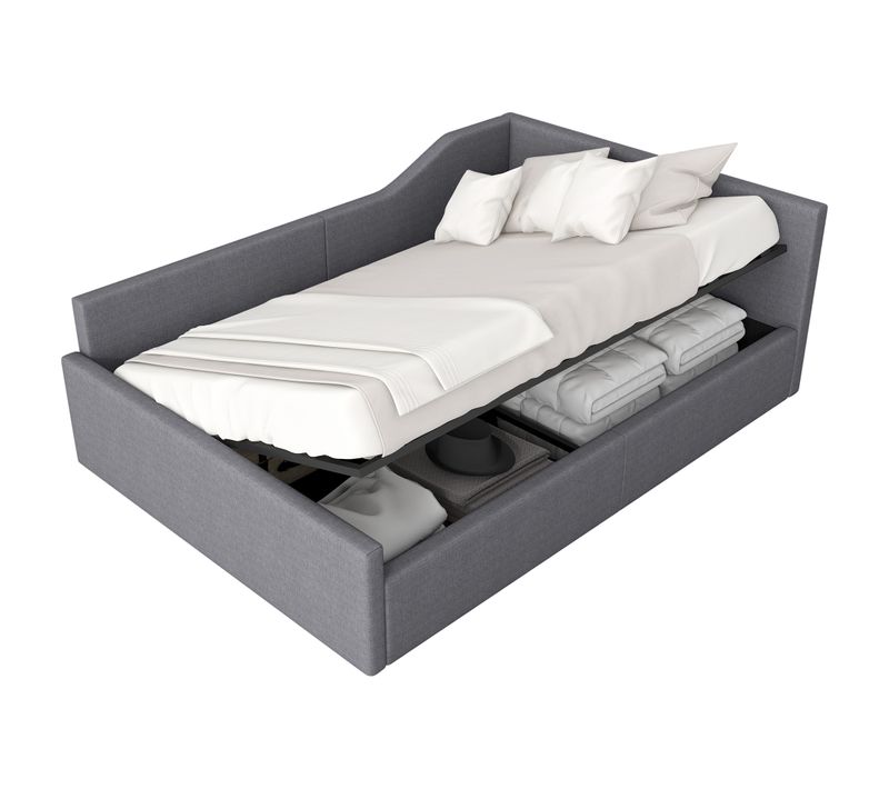 Lit Banquette 90x200 Avec LED, Grand Rangement Et Rembourrage En Lin Beige