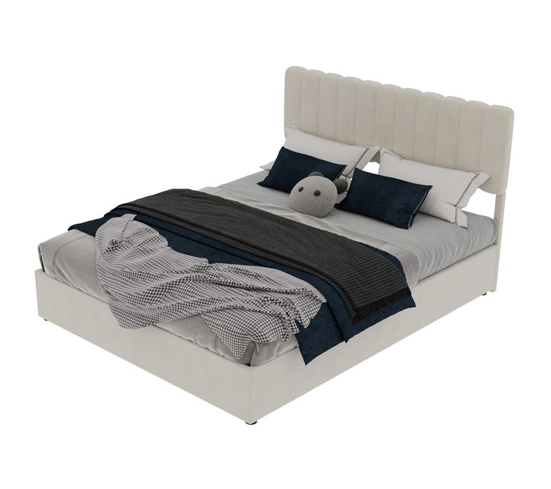 Lit Rembourré Beige 160x200 Cm Avec Tête Confortable Et Rangement à Gaz Pratique