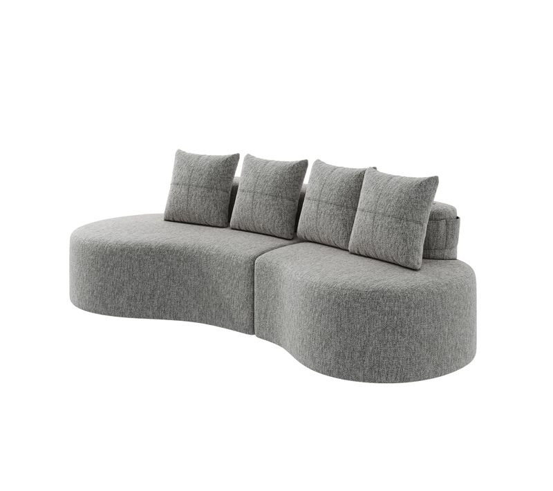 Canapé En Tissu Lin Gris Clair Avec 4 Coussins, Porte-gobelets Et Poches Latérales, Confortable