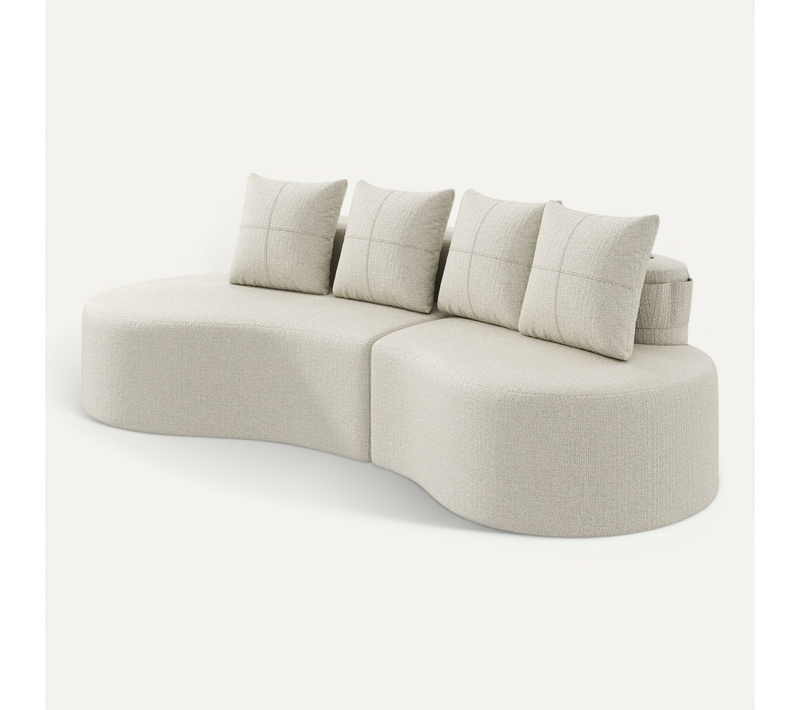 Canapé En Tissu Lin Beige Avec 4 Coussins, Porte-gobelets Et Poches Latérales, Assise Confortable