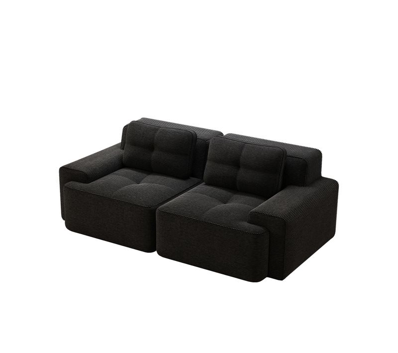 Canapé Modulable Sans Accoudoirs En Velours Côtelé, Loveseat Confortable, Design Cloud, Noir