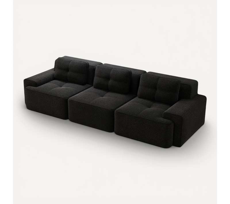 Canapé Modulable 3 Places Sans Accoudoirs, Velours Côtelé, Modulable L/u, Ottoman Inclus, Noir