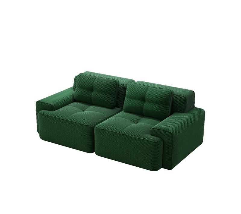 Canapé Modulable Sans Accoudoirs En Velours Côtelé, Loveseat Confortable, Design Cloud, Vert