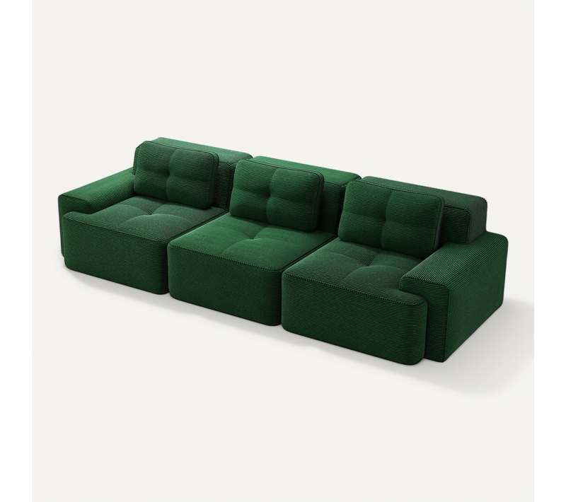 Canapé Modulable 3 Places Sans Accoudoirs, Velours Côtelé, Modulable L/u, Ottoman Inclus, Vert
