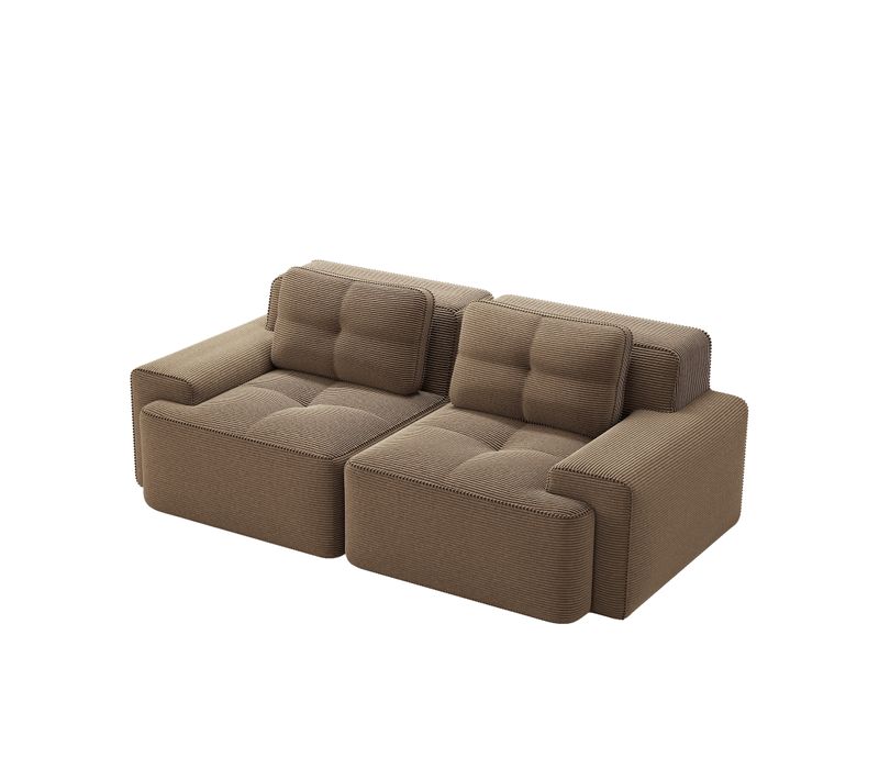 Canapé Modulable Sans Accoudoirs En Velours Côtelé, Loveseat Confortable, Design Cloud, Marron