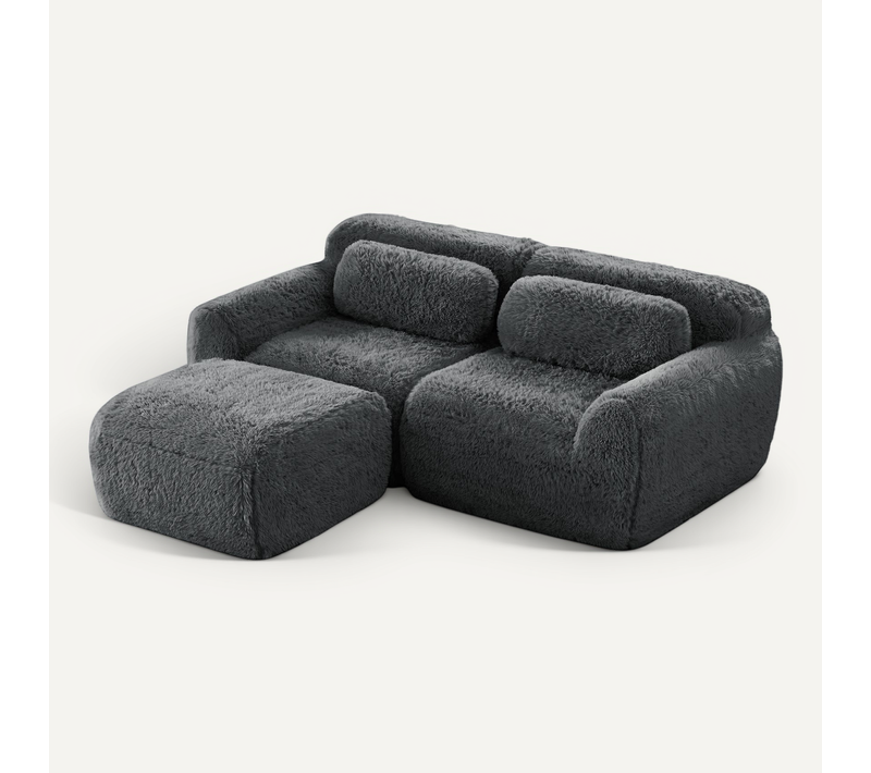 Canapé Modulable En L 2 Places En Tissu Peluche, Sans Accoudoirs, Doux Et Confortable, Gris