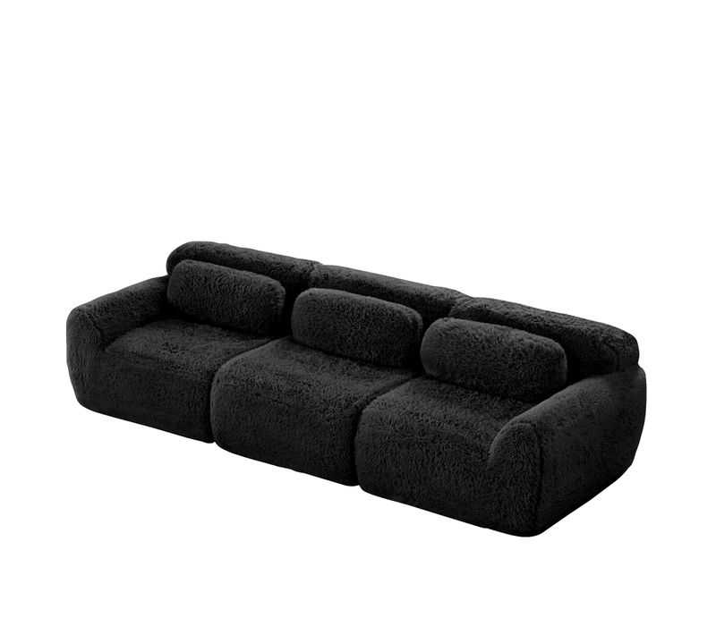 Canapé Modulable 3 Places En Peluche, Ergonomique Et Sans Montage, Confortable, Noir