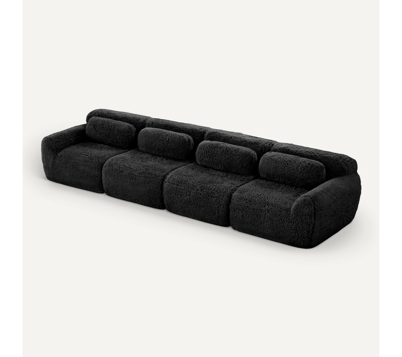 Canapé Modulable 4 Places En Peluche, Design Ergonomique, Modules Multiples, Sans Montage, Noir