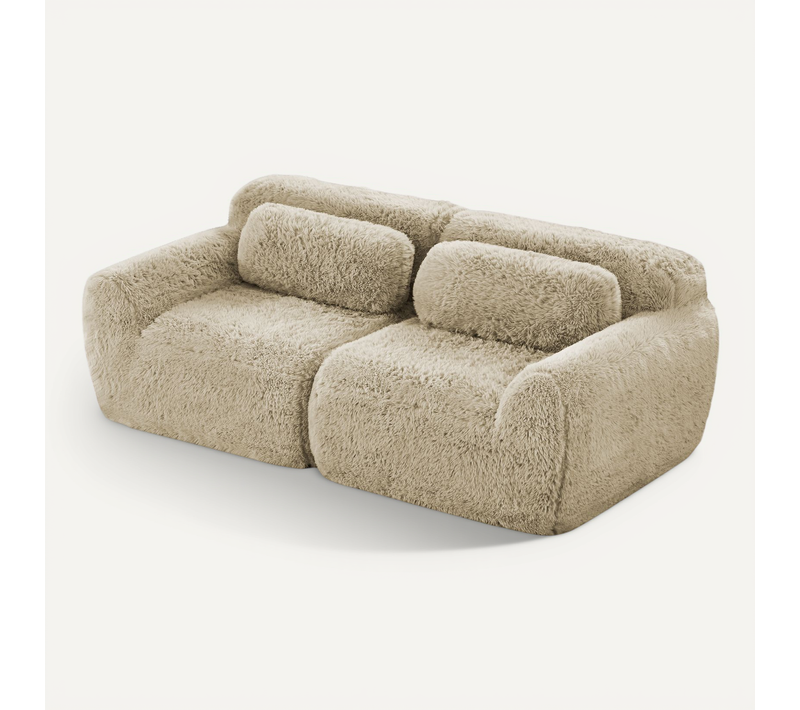 Canapé Modulable 2 Places En Tissu Peluche, Doux Et Confortable, Rassemblable Avec Ottoman, Kaki