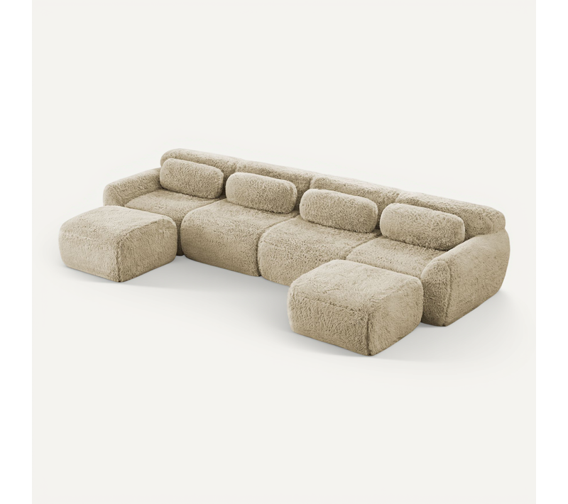 Canapé Modulable 4 Places U-forme En Peluche, Modules Flexibles, Sans Montage, Chaise Longue, Kaki