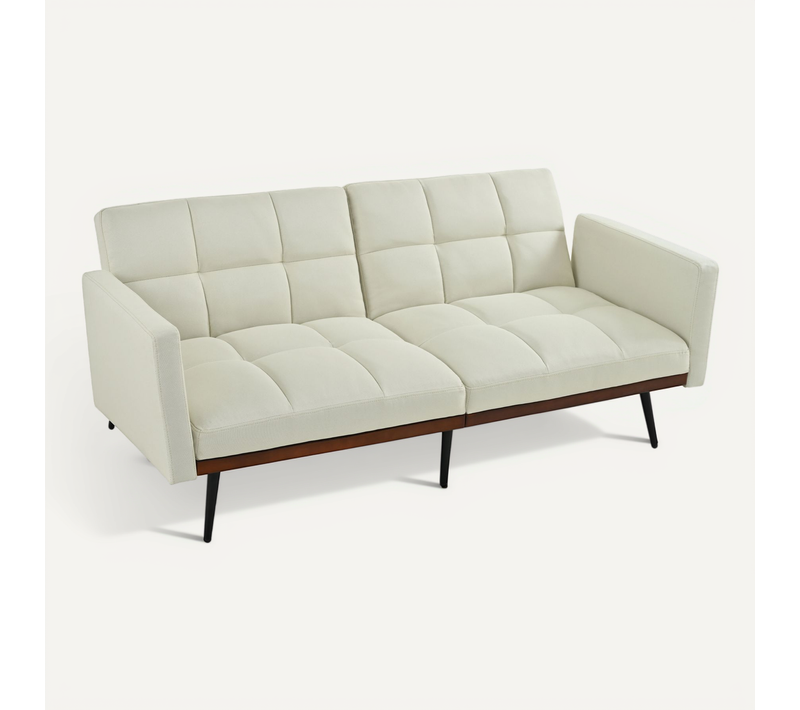 Canapé 2 Places Style Mid-century, Lin Beige, Dossier 5 Positions Et Pieds Métal, Compact Et élégant