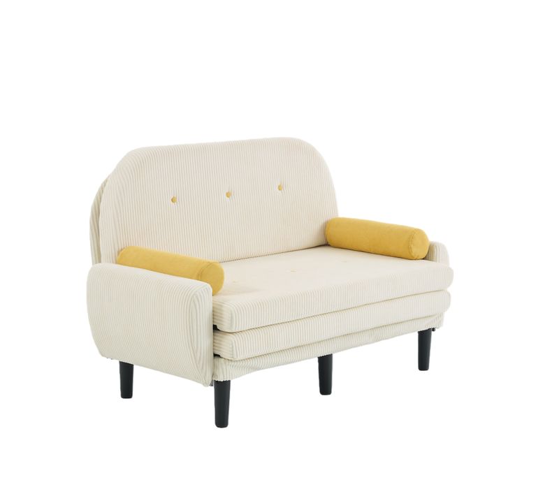 Canapé Convertible En Velours Côtelé Ivoire, Convertible En Daybed Et Fauteuil Relax Avec Rangement