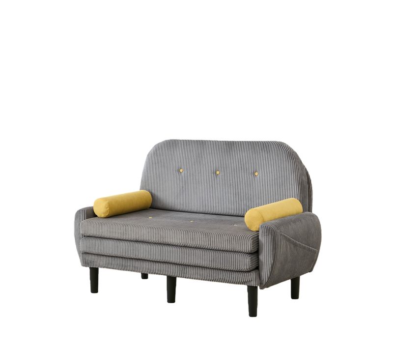 Canapé Convertible En Velours Côtelé Gris, Convertible En Daybed Et Fauteuil Relax Avec Rangement