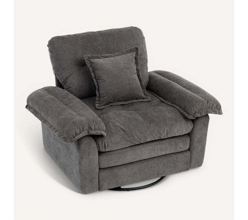 Fauteuil Pivotant 360° Oversize En Chenille Grise, Assise Confortable Avec Coussin De Soutien