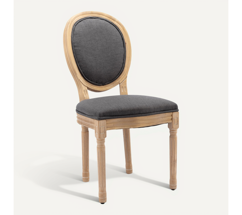 Lot De 2 Chaises De Salle à Manger, Structure En Bois Peint Effet Ancien, Tissu Lin Gris Foncé