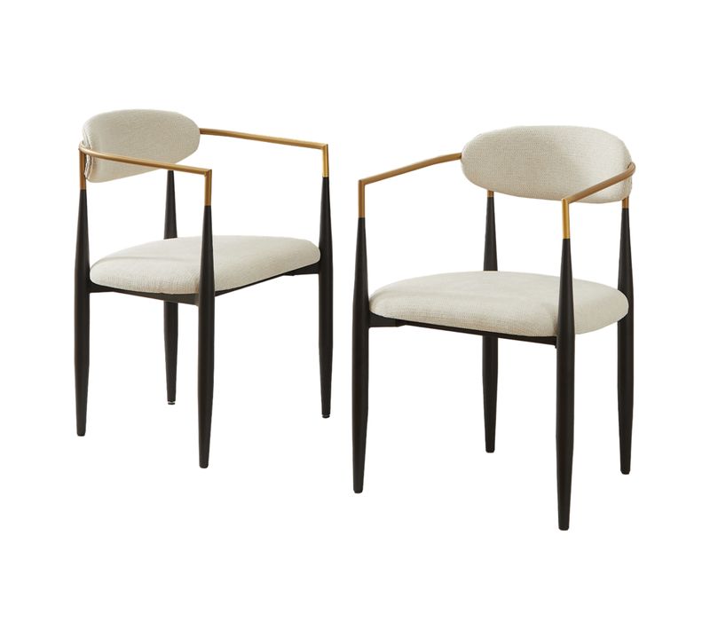 Ensemble De 2 Chaises Design Avec Coussins Beige Et Structure Métallique Noire Et Dorée, Moderne