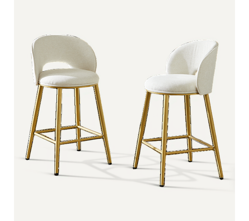 Lot De 2 Tabourets De Bar Modernes En Chenille Avec Dossier Ajouré Et Cadre Métallique Doré