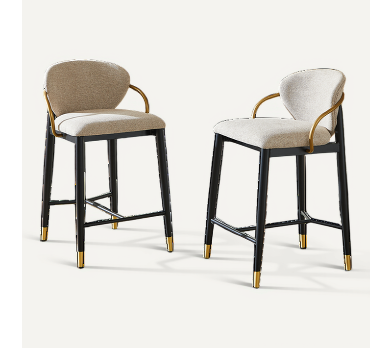 Lot De 2 Tabourets De Bar Réglables En Hauteur, Chenille Brun Clair, Cadre Noir Et Doré Avec Dossier
