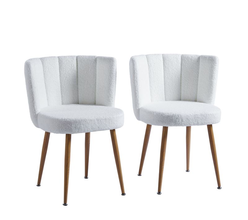 Lot De 2 Chaises De Salle à Manger Blanches Avec Coussins Courts Et Pieds En Métal Imitation Bois