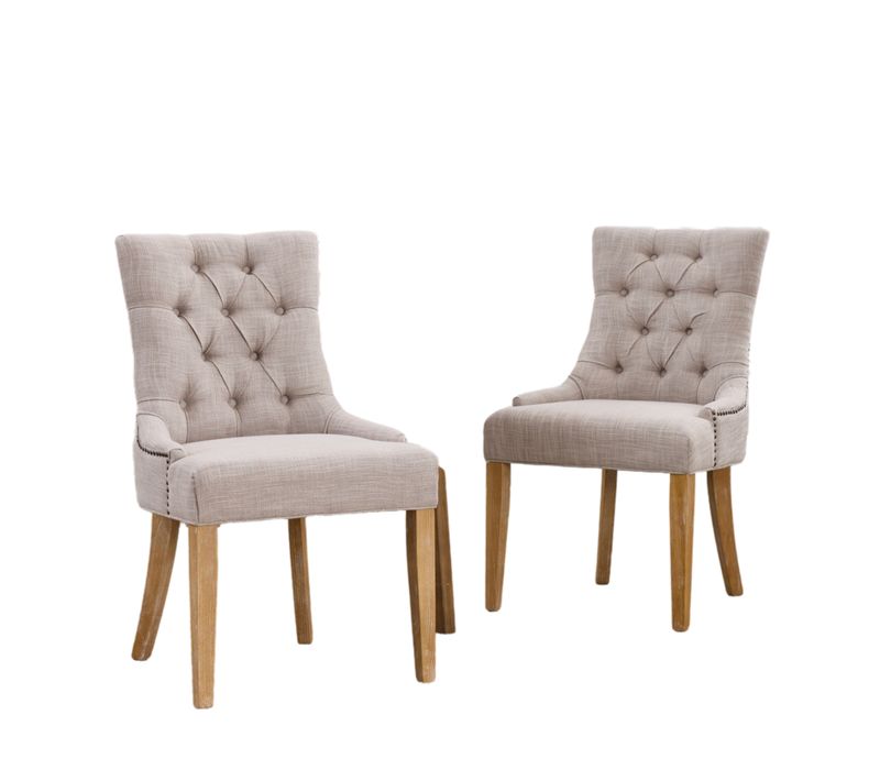 Lot De 2 Chaises De Salle à Manger En Tissu Avec Pieds En Chêne Et Clous Décoratifs, Confortable