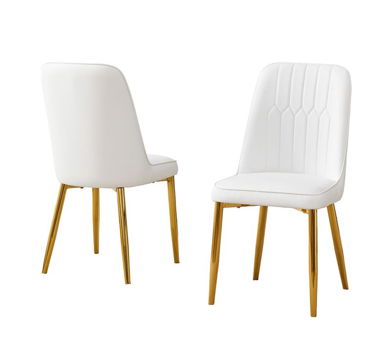 Lot De 2 Chaises De Salle à Manger Blances En Pu Avec Pieds Métal Doré, Assise Large