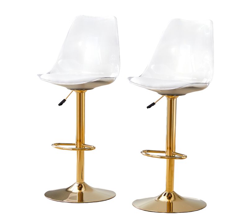 Lot De 2 Tabourets De Bar Réglables Avec Assise En Pu Et Pied Métal Doré Pivotant 360°