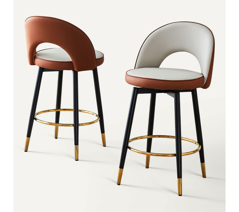 Lot De 2 Tabourets De Bar Pivotants 360° Avec Coussins Gris Clair Et Brun, Siège Pu