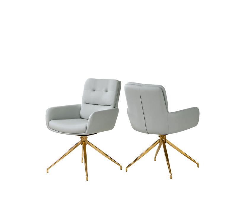 Lot De 2 Chaises De Luxe Pivotantes En Pu Gris Chaud Avec Pieds Métalliques Dorés, Confort