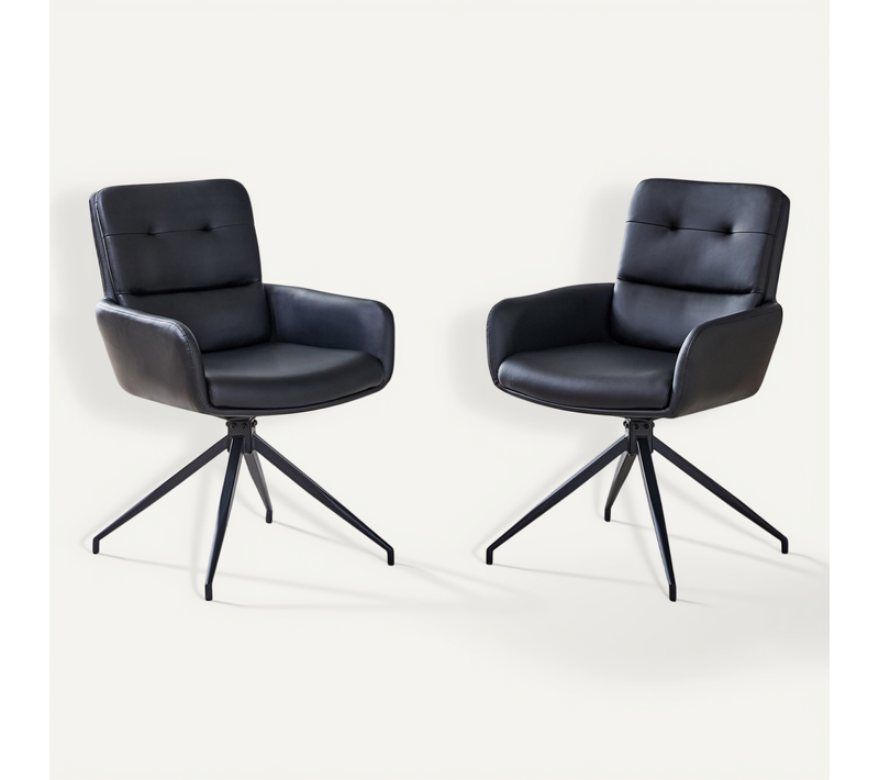 Lot De 2 Chaises Pivotantes De Luxe En Pu Noir Avec Pieds Métalliques Noirs, Design élégant