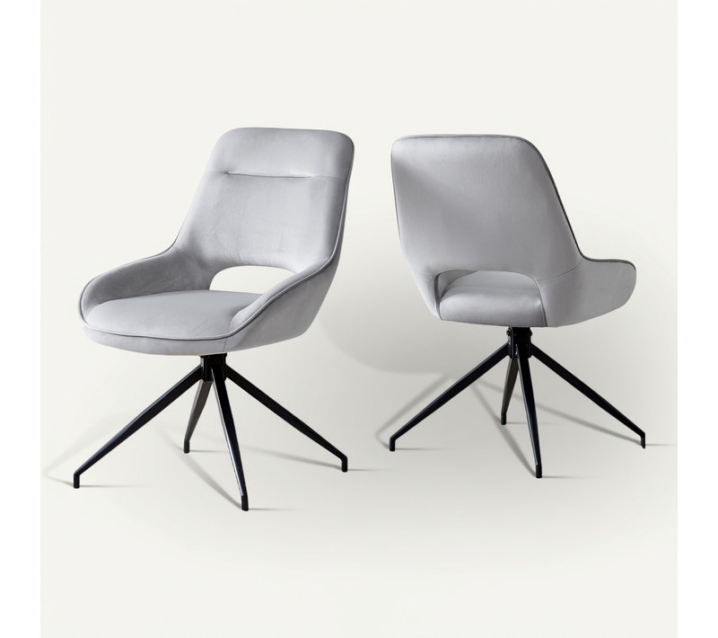 Lot De 2 Chaises Pivotantes En Velours Gris Clair Avec Pieds Métalliques Noirs, Design Moderne 360°