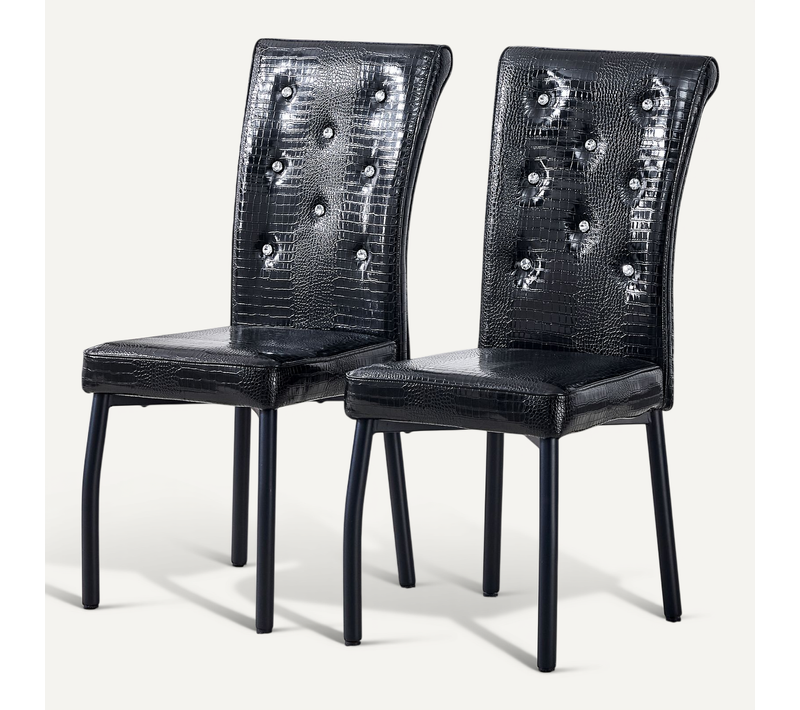 Lot De 2 Chaises De Salle à Manger Vintage En Simili Crocodile Noir Avec Détails Crista