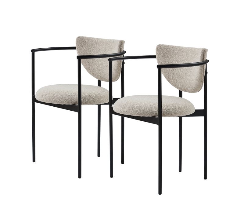 Fauteuil De Salle à Manger Lunar Avec Accoudoirs, Structure Métal Noir, Assise Beige, Lot De 2