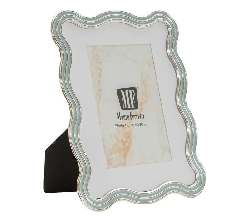 Cadre Photo Elizabeth Bleu Clair Effet Sable 15x20 Cm En Zinc Et Verre – Format Compact Décoratif
