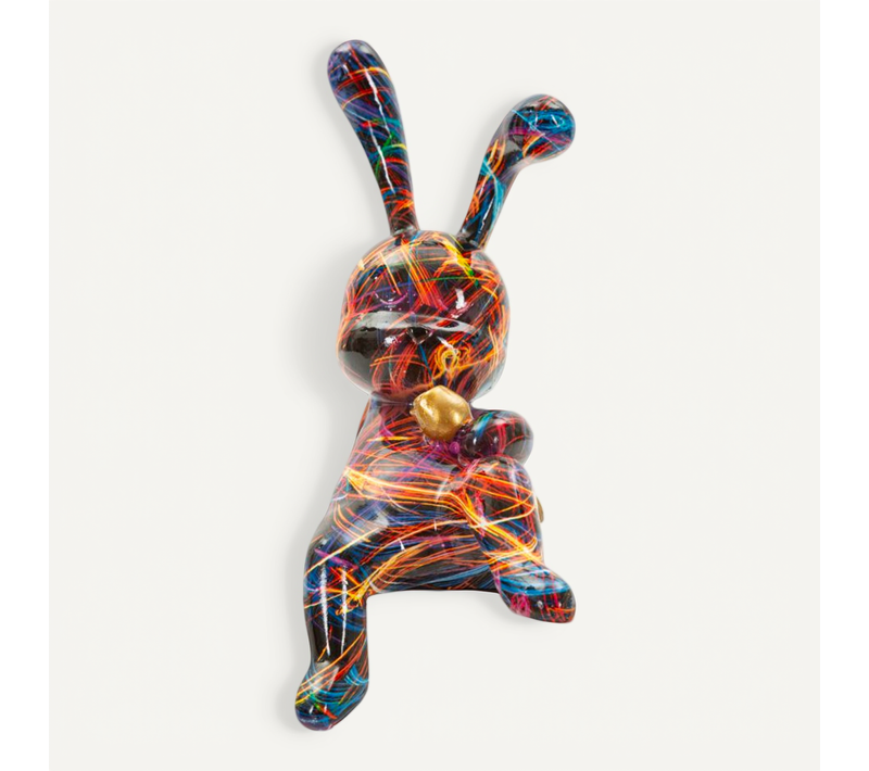 Lapin Décoratif -b- Multicolore En Résine – Design Pop Et Ludique 21,5x10x22 Cm