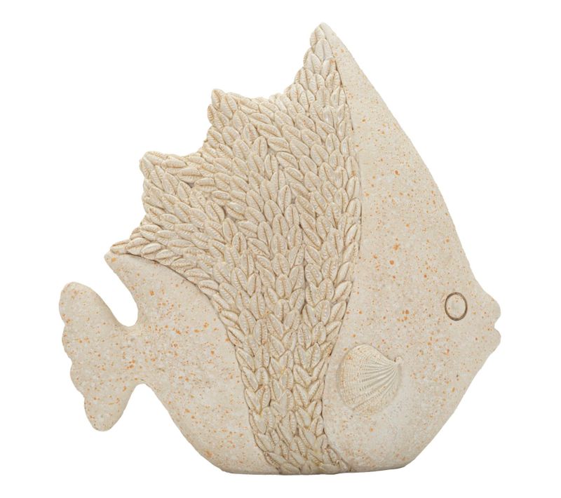Sculpture Poisson Compact Effet Sable Beige – Décoration Moderne Et Marine 16,7x6,5x16,8 Cm