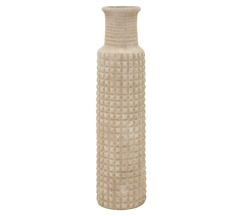 Vase D’extérieur En Polyresin D.28x110 Cm – Texture Sable Beige Pour Jardin Et Terrasse Moderne