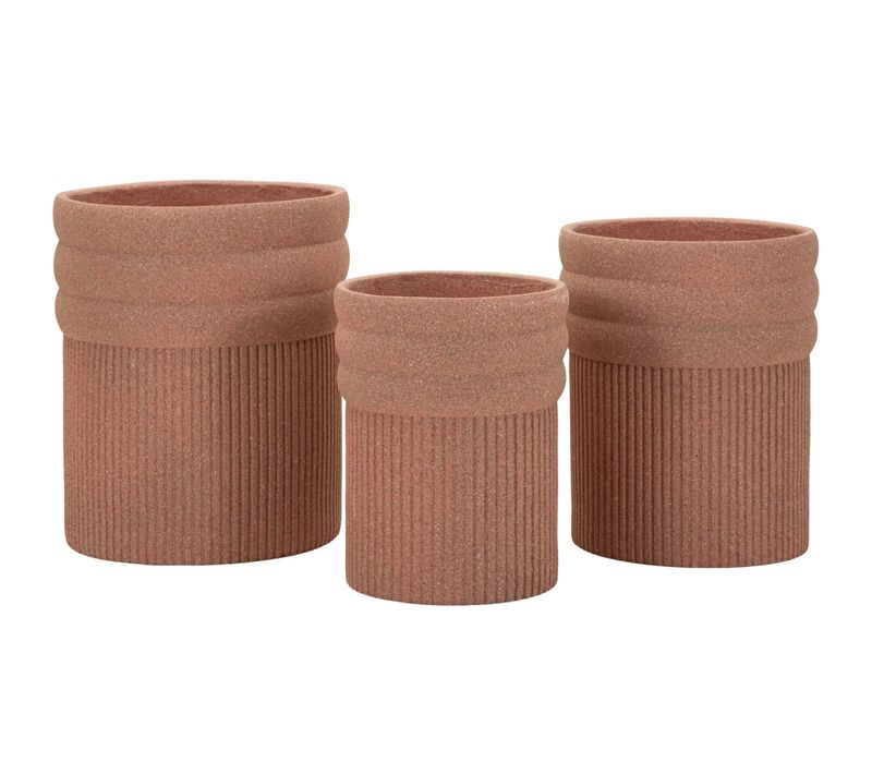 Set De 3 Cachepots Extérieurs Rouges En Polyresin D.41,5-36-30,5 Cm, Formes Sculpturales