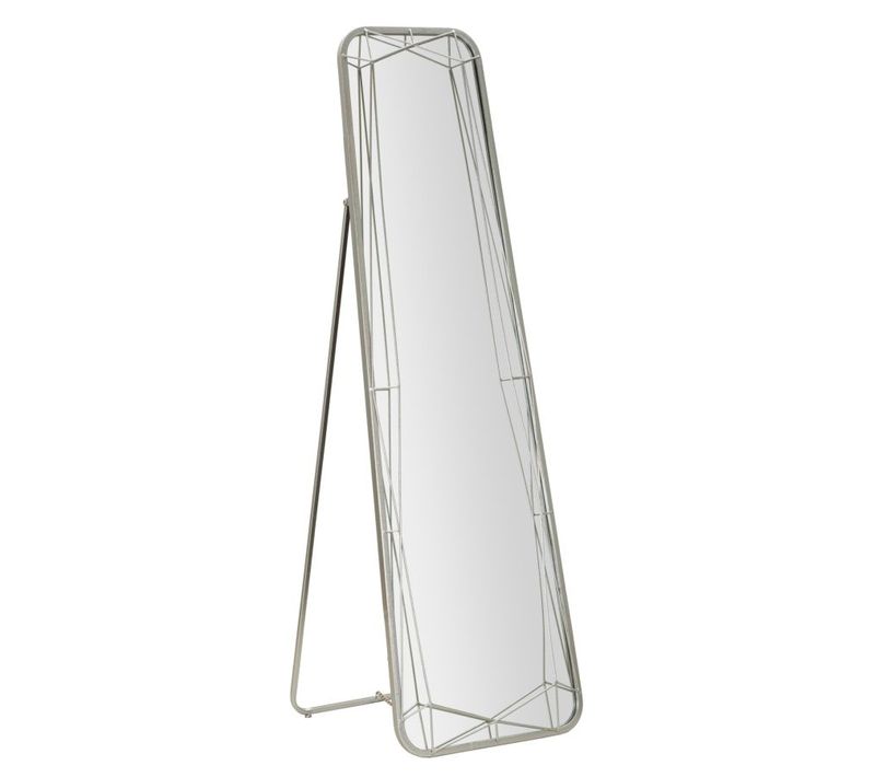Miroir Sur Pied Argenté 153 Cm, Structure Fine En Métal, Style Glam Contemporain Et Lumineux