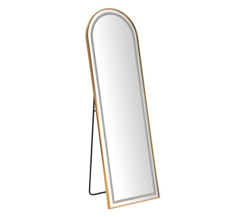 Miroir Sur Pied LED Arc Simple Doré 160 Cm, Éclairage 3 Couleurs, Design Moderne Et Ligne Douce
