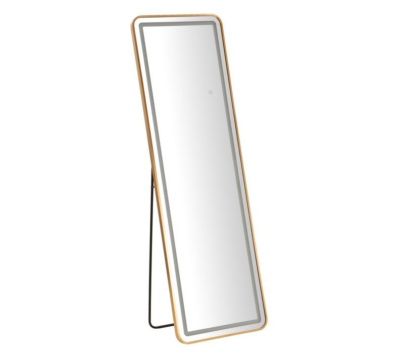 Miroir Sur Pied LED Rectangulaire Doré 160 Cm, Éclairage 3 Couleurs, Design Épuré Et Moderne