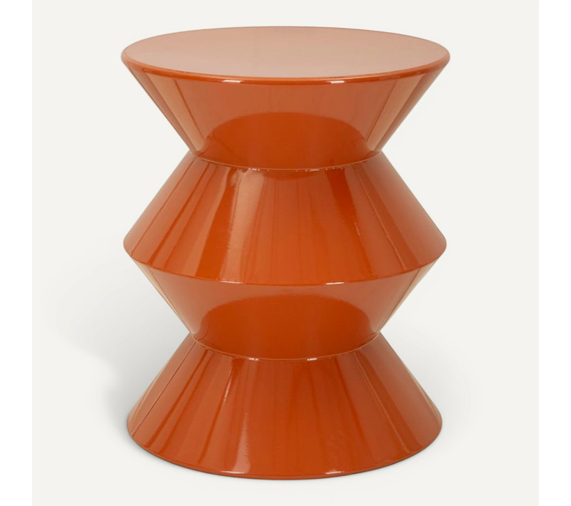 Bout De Canapé Orange D. 37,5x45 Cm En Métal Moderne Au Design Graphique Et Sculptural