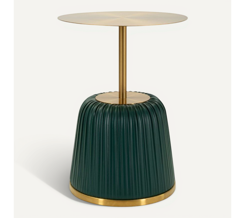 Bout De Canapé Verthe D.40x55 Cm Style Glam Métal Et Pu Avec Finitions Dorées Raffinées