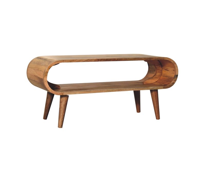 Table Basse Nordique En Bois Massif De Chêne Avec Niche Ouverte, Finition Naturelle Brun Clair