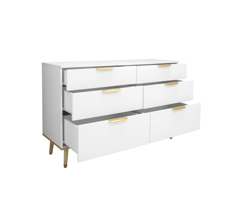 Commode Moderne 6 Tiroirs Avec Pieds Effet Bois, Grand Rangement Pour Salon, Chambre Et Entrée