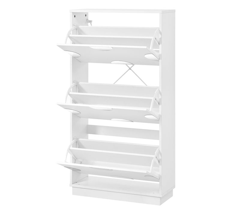 Meuble à Chaussures Blanc 3 Abattants Avec Miroir Rond Et Grand Rangement Pour Hall Élégant