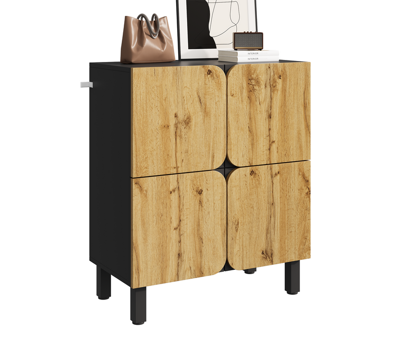 Meuble à Chaussures Moderne 4 Portes Avec Pieds En Métal Noir Et Étagères Réglables