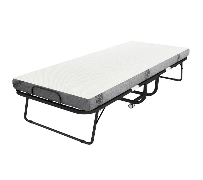 Lit D’appoint Pliant 200x90 Cm En Acier Avec Roulettes, Matelas Intégré Et Housse Jacquard