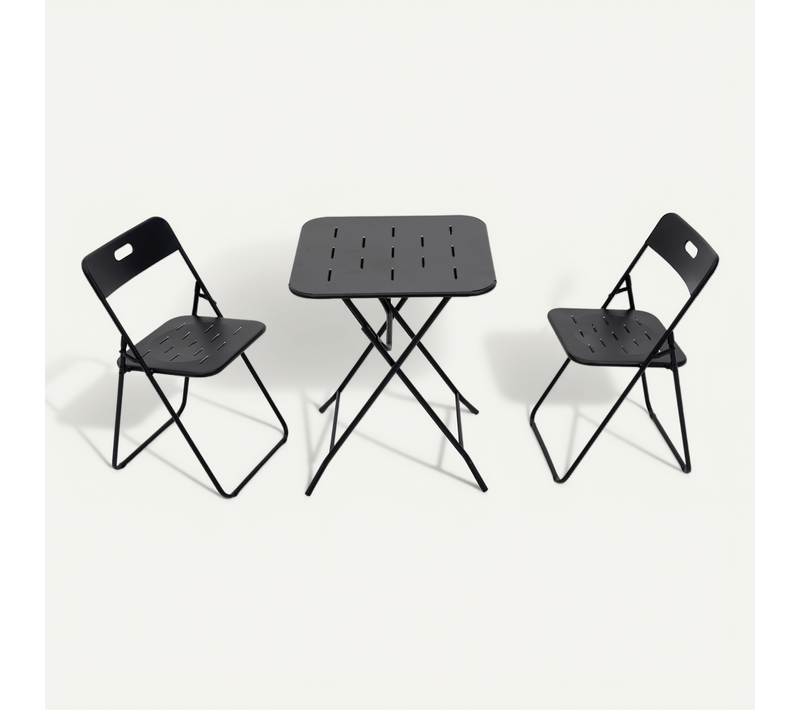 Salon De Jardin Bistro Pliant 3 Pièces En Acier Avec Revêtement E-coating, Table Et 2 Chaises Noir
