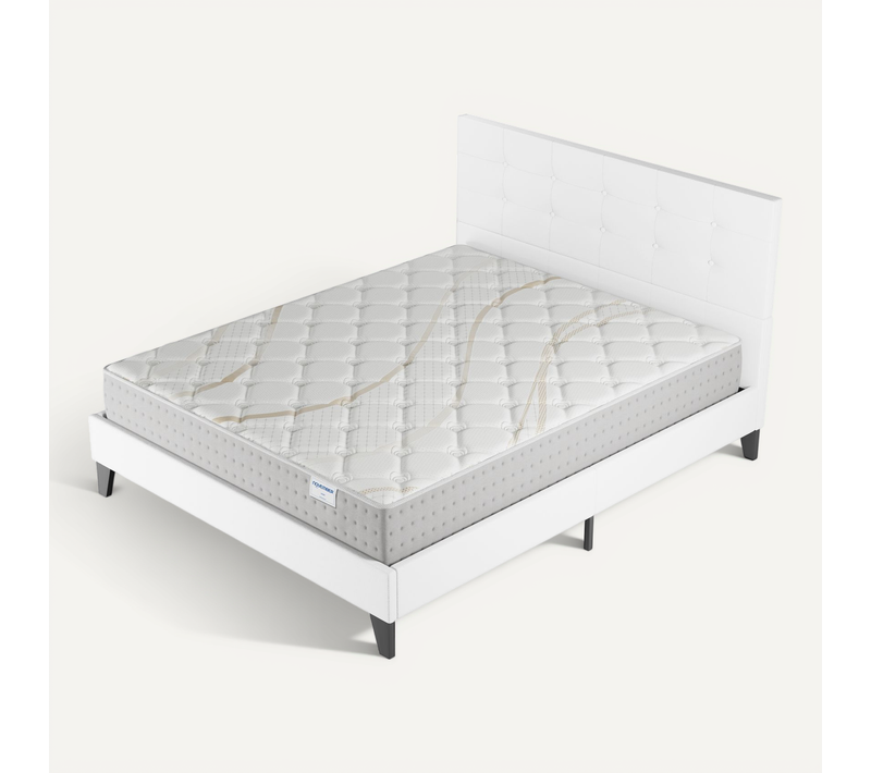 Ensemble 140x200 cm, lit avec tête de lit + matelas ressorts ensachés, ép.25cm accueil mousse HR