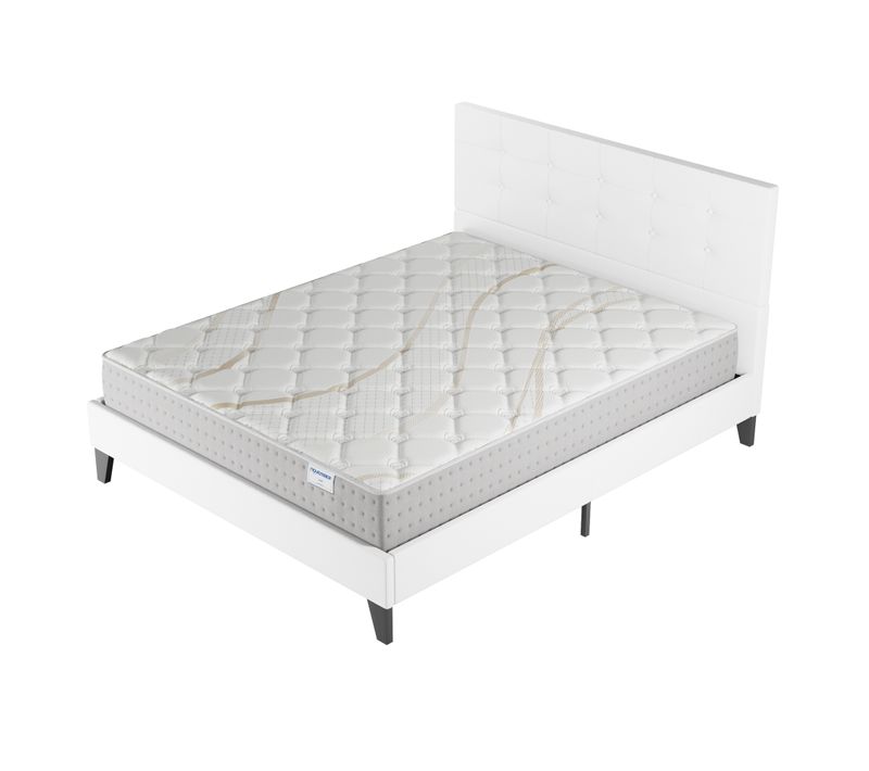 Ensemble 140x190 cm, lit avec tête de lit + matelas ressorts ensachés, ép.25cm accueil mousse HR